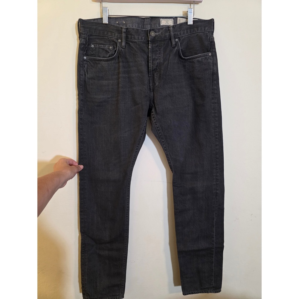 AllSaints Cigarette Skinny Fit Jeans Mens 33 Faded Black Denim Button Fly ME032E